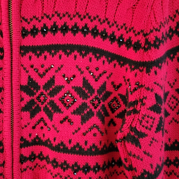 Lauren Ralph Lauren Bead Snowflake Cable Knit Full Zip Cardigan Sweater PM - Picture 5 of 11